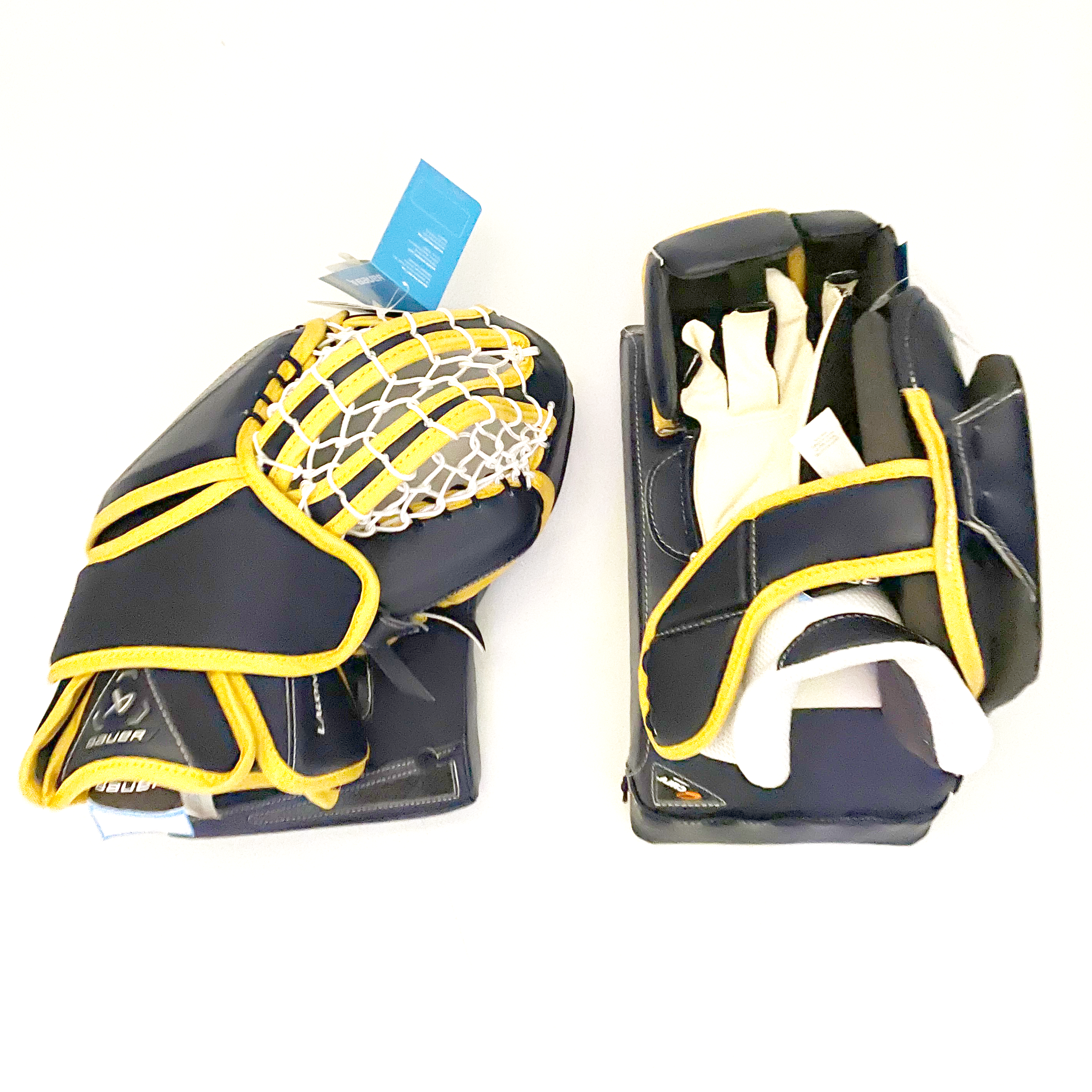 Bauer Vapor Hyperlite 2 - Ensemble de gants de gardien Pro Stock neufs (bleu marine/jaune)